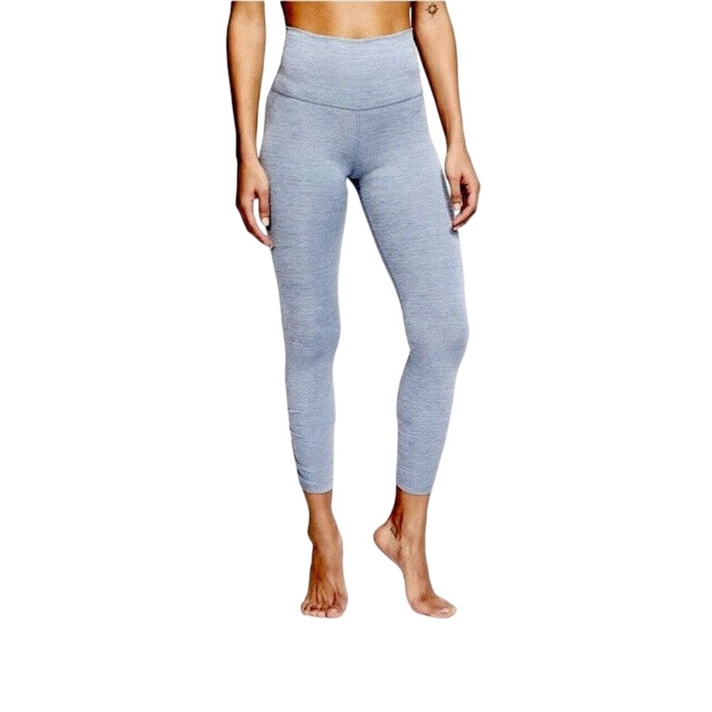 Nike Women Yoga Ruched Space Dye High Waisted 7/8 Leggings Blue Grey Heather